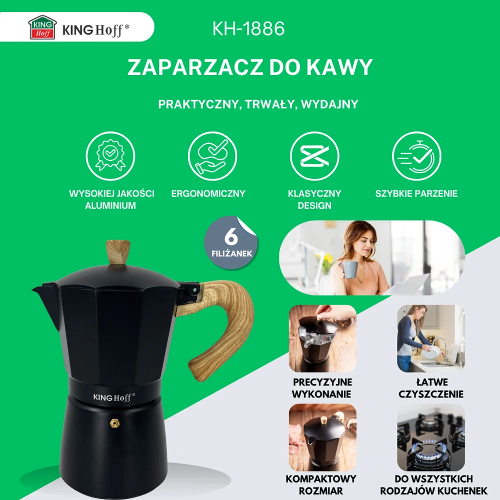 Zaparzacz King Hoff Kavos virimo aparatas KAVOS APARATAS 300ml KINGHOFF KH-1886 indukcinė viryklė