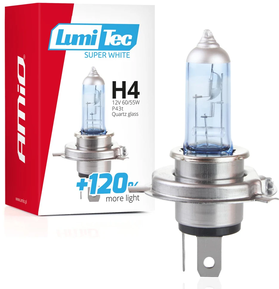 Halogeninė lemputė H4 12V 60/55W „Lumitec Super Baltas“ +120% amio-02137