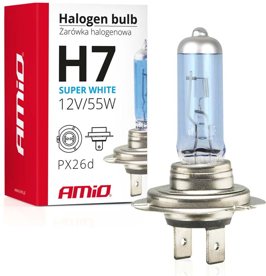 Halogeninė lemputė H7 12V 55W UV filtras (E8) itin balta amio-01157