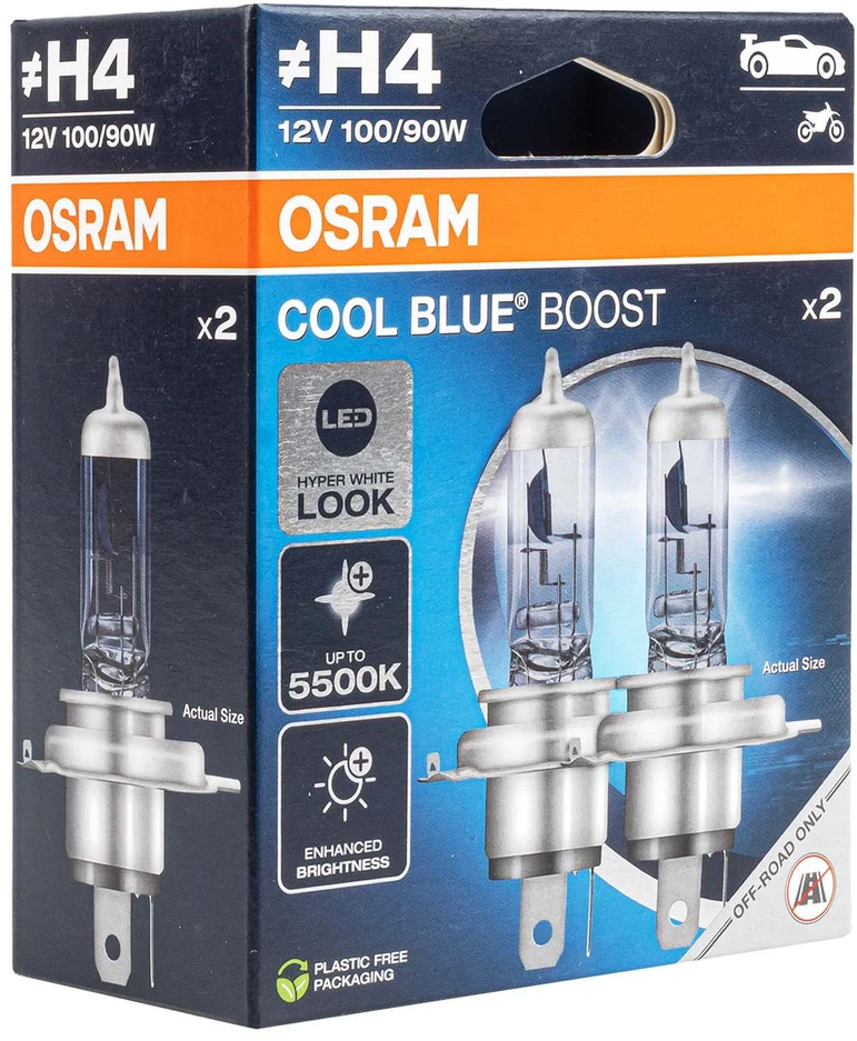 Automobilinės lemputės Osram Cool Mėlyna Boost H4, 100/90W, 2 vnt.