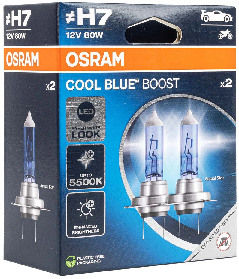Żarówka Automobilinės lemputės Osram Cool Mėlyna Boost H7, 80W, 2 vnt.