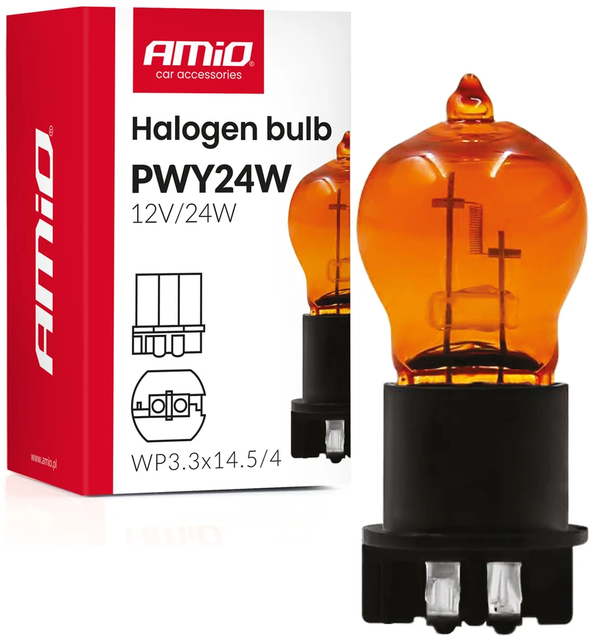 Halogeninė lemputė pwy24w wp3.3x14.5-4 gintaro spalvos 12v 24w amio-04410
