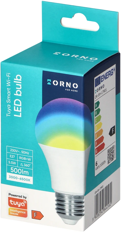 Orno LED lemputė lemputė 5,5 W E27 500 lm RGB+W, "Tuya Smart Wi-Fi"