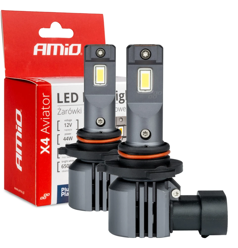 LED žibintų lemputės X4-series AVIATOR HB3 9005 HIR1 9011 H10 6500K max 44W AMIO-03766
