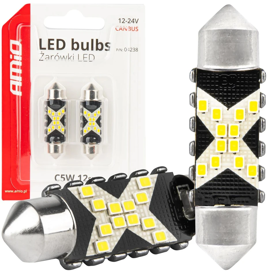 „Canbus Festoon C5W 12SMD LED“ lemputės 2016 m., 41 mm, baltos, 12 V, 24 V, amio-04238