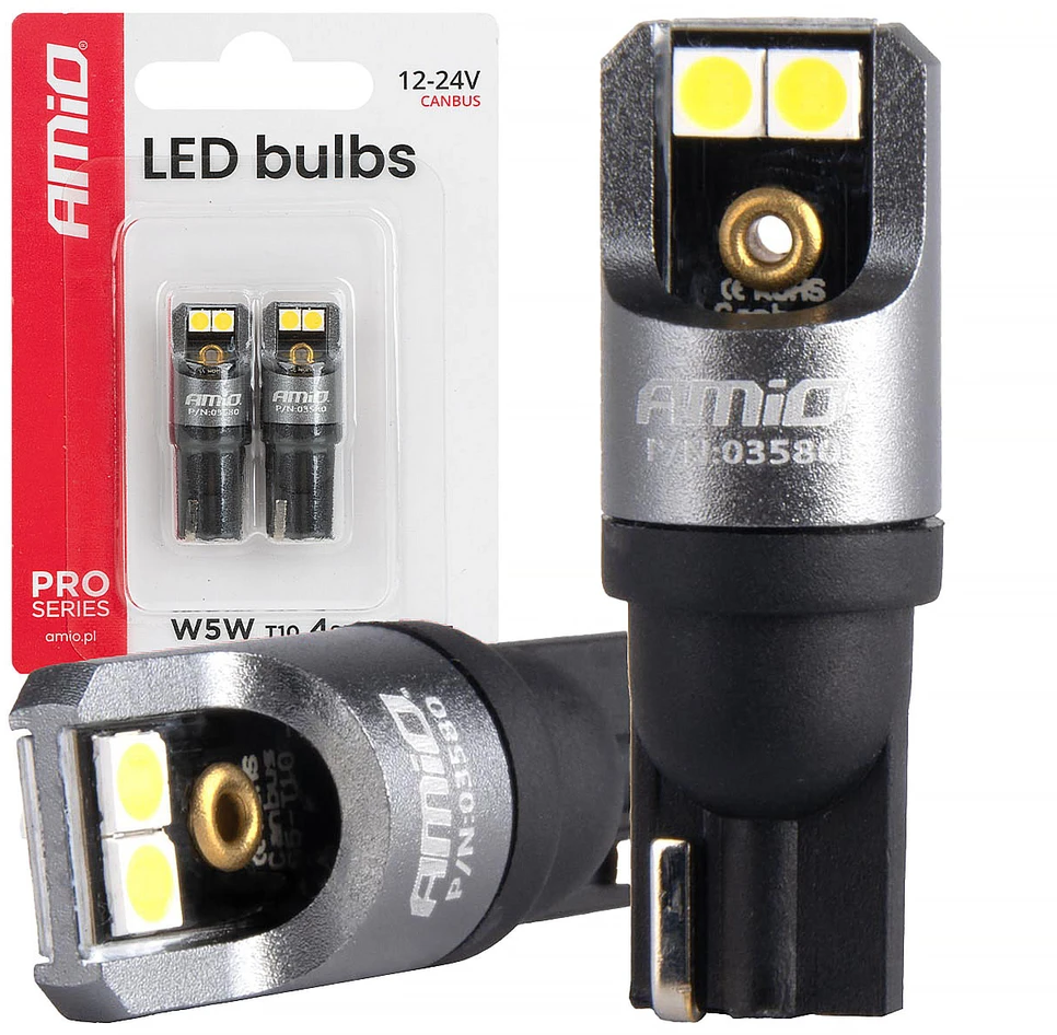 „Full pro“ LED lemputės T10 W5W 4x3030 SMD baltos 12 V 24 V amio-03580