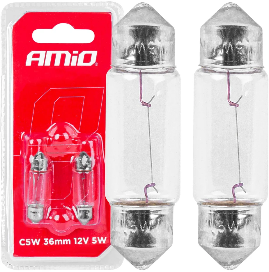 Halogeninės lemputės C5W vamzdinės 36mm 12V 2vnt. blisterinėje pakuotėje amio-03348