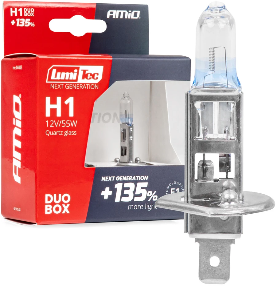 Halogeninės lemputės H1 12V 55W „Lumitec“ naujos kartos +135% „Duo Amio-04402“