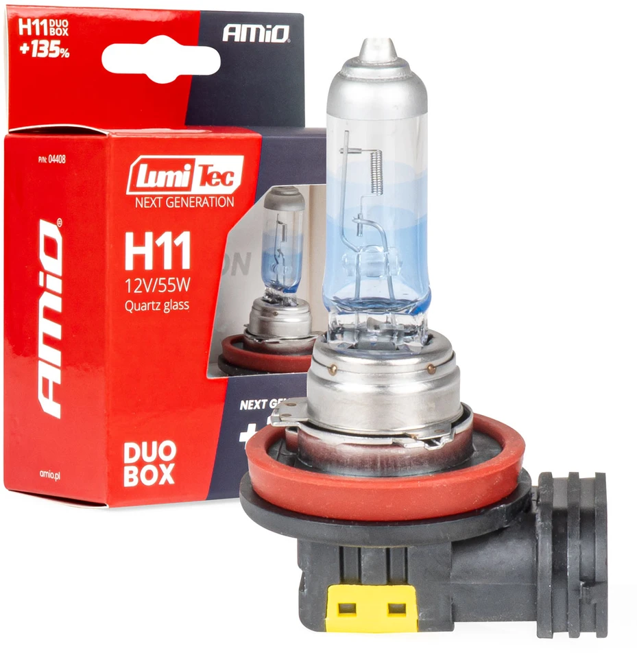 H11 12V 55W Lumitec lemputė su raudonu tarpiniu žiedu