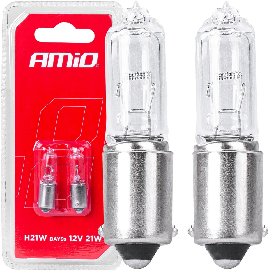 Halogeninės lemputės H21W 12V 21W Bay9s baltos 2vnt. blisterinėje pakuotėje amio-03357