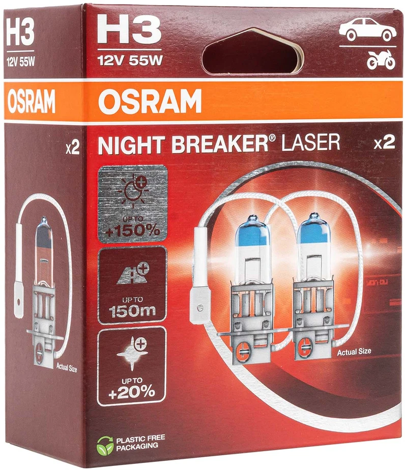 Osram lemputės Night Breaker lazerinis,+150%, H3, 55W,2 vnt, DUO 64151
