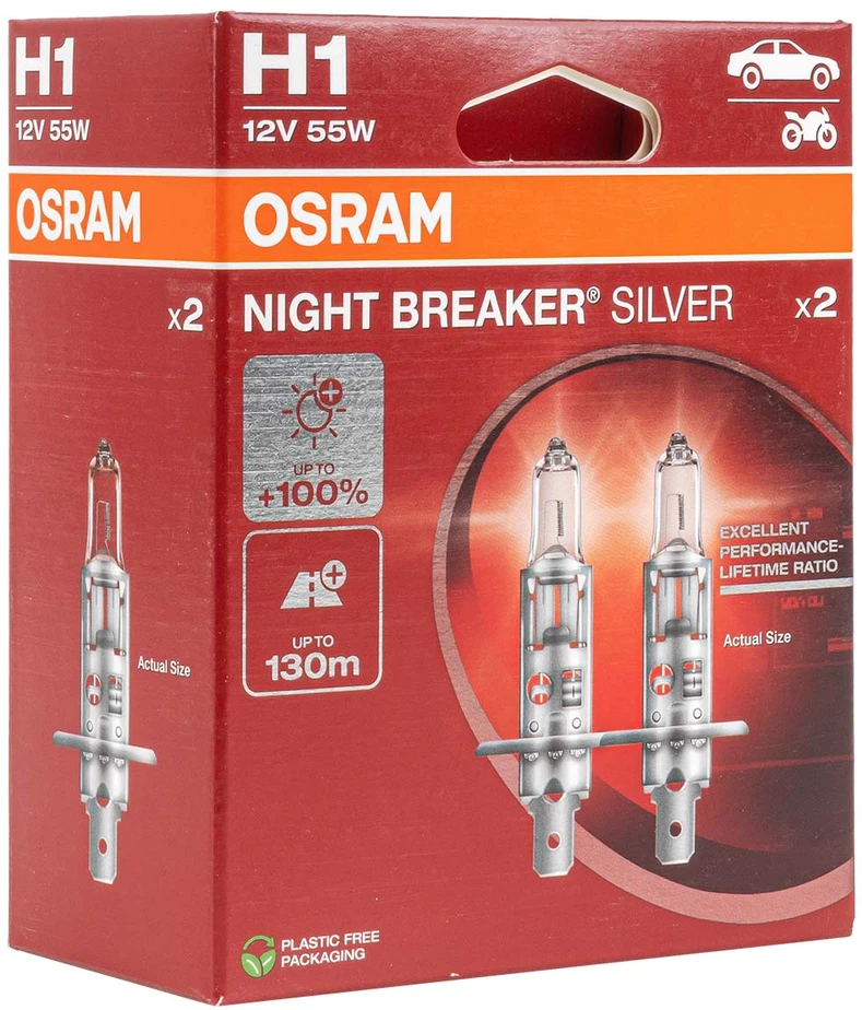 Żarówki Osram lemputės Sidabrinis +100%, H1, 55W, DUO 64150NBS-HCB