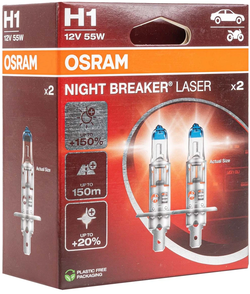 Osram lemputės Night Breaker lazerinis,+150%, H1, 55W,2 vnt, DUO O641