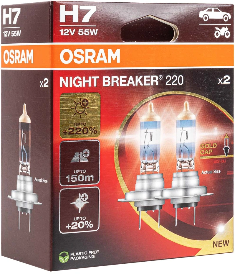 Osram lemputės Night Breaker ,+220%, H7, 55W,2 vnt, DUO 64210NB220