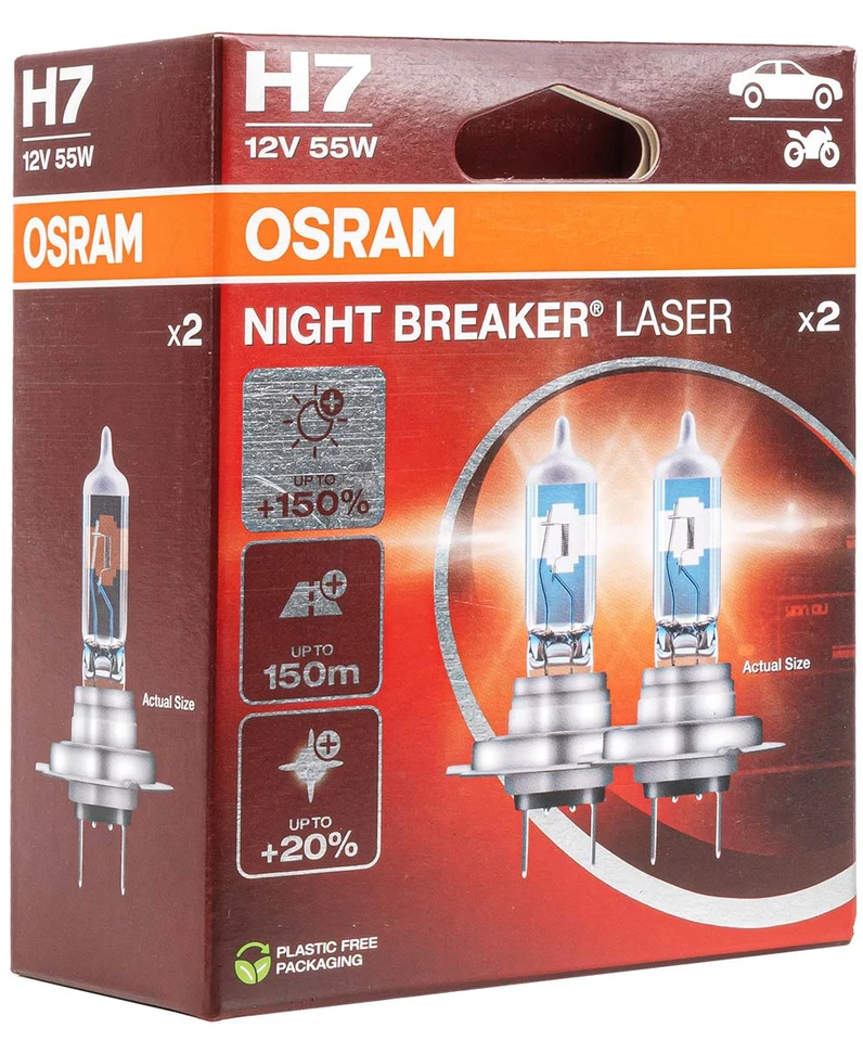 OSRAM Automobilinės lemputės NIGHT BREAKER LASER +150% H7 55W 12V PX26D 2vnt