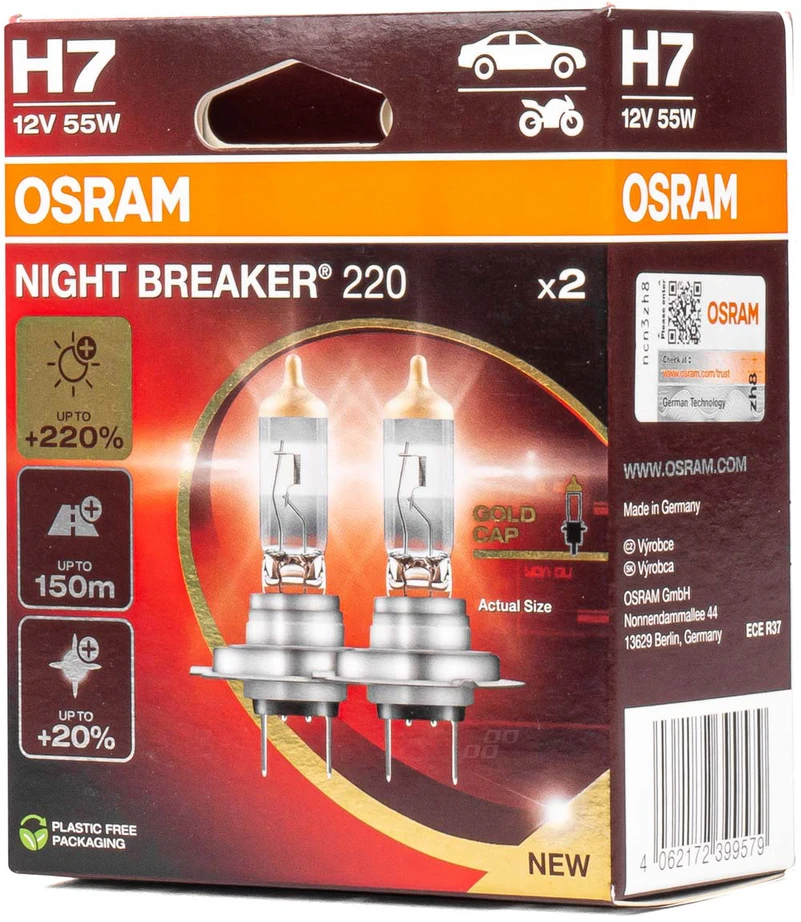 Osram lemputės Night Breaker ,+220%, H7, 55W,2 vnt, DUO 64210NB220