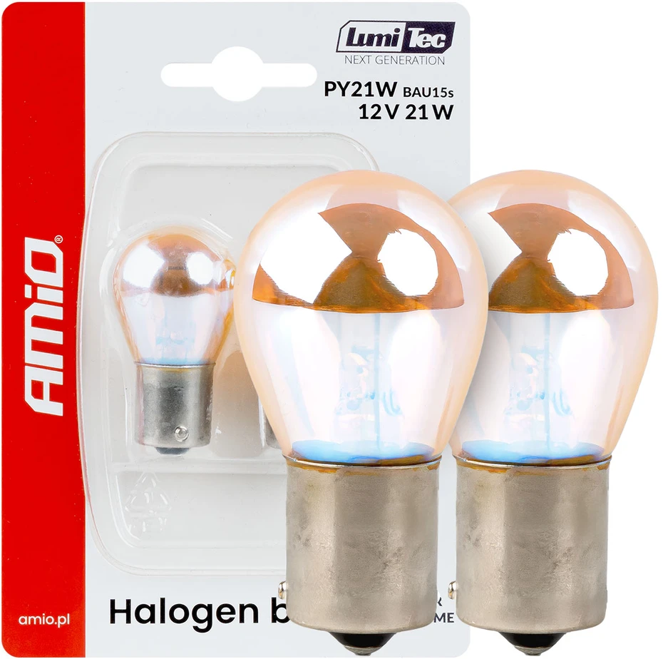 Halogeninės lemputės py21w 12v 21w bau15s lumitec oranžinės chromo spalvos 2 vnt. amio-04627