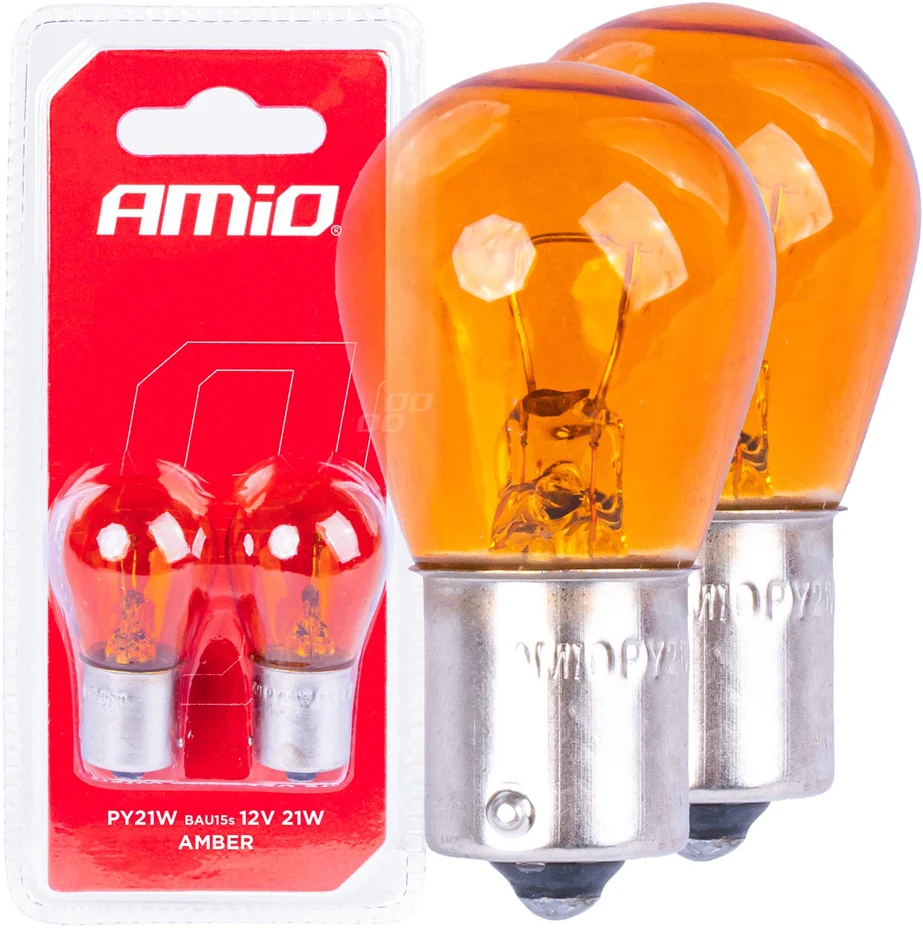 Halogeninės lemputės py21w ba15s 12v oranžinės 2vnt. blisterinėje pakuotėje amio-04354/03352