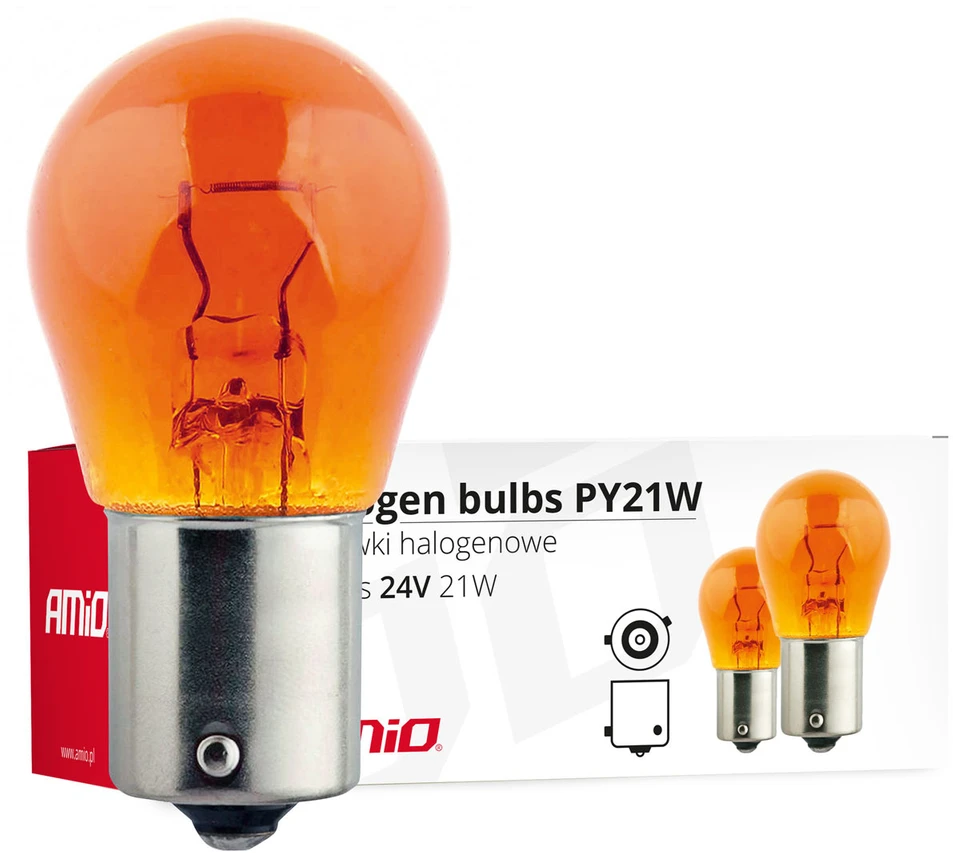Halogeninės lemputės py21w bau15s 24v 21w gintaro spalvos 10 vnt. (e8) amio-02573