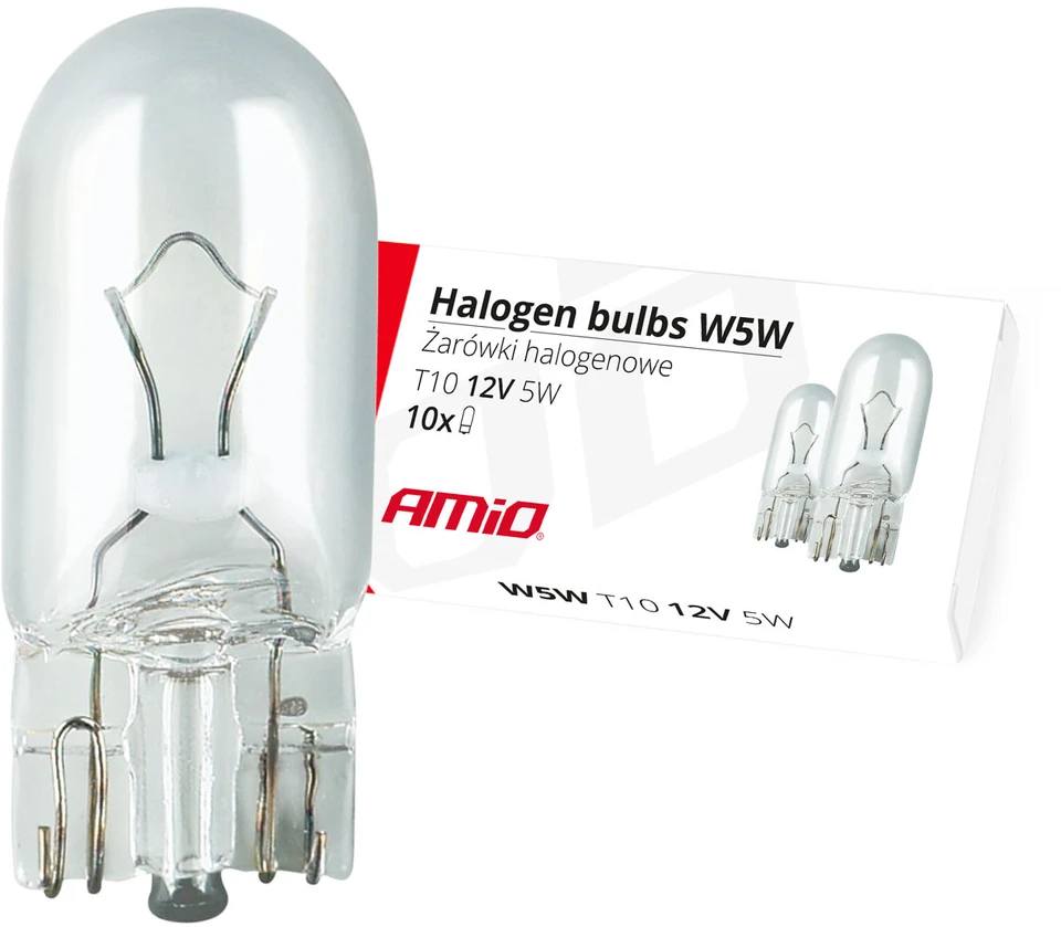 Halogeninės lemputės W5W T10 5W W2.1x9.5D 12V 10 vnt. (E8) amio-01483