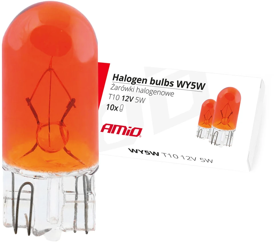 Halogeninės lemputės WY5W T10 5W W2.1x9.5D gintaro spalvos 12V 10 vnt. amio-01481