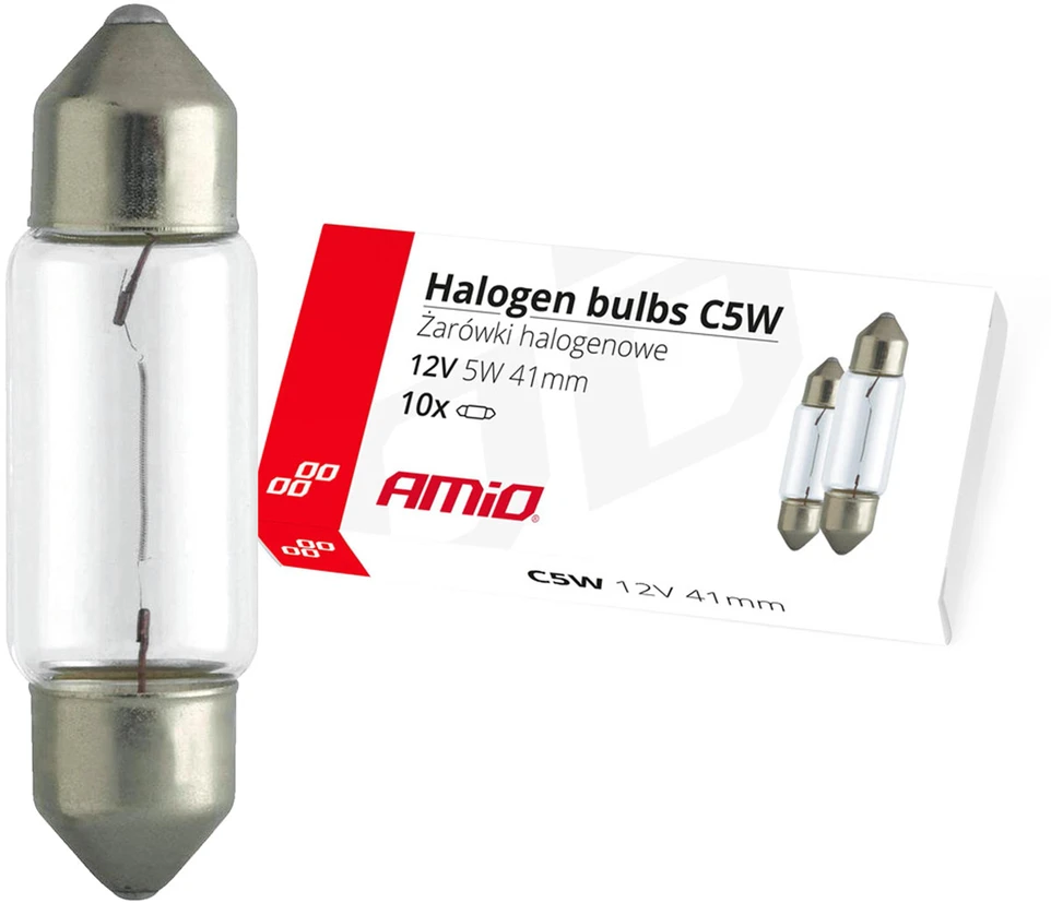 Żarówki halogenowe c5w festoon 41mm 12v 10 vnt. amio-02554