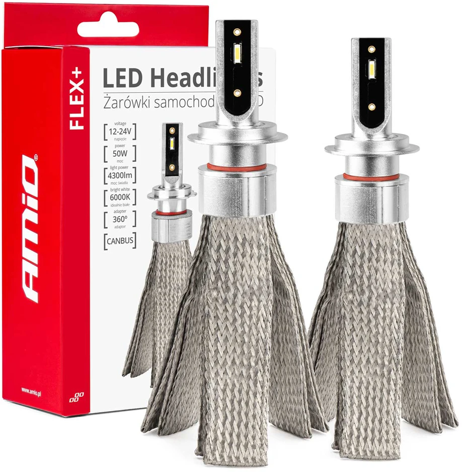 LED žibintų lemputės FLEX+ Series H7 canbus 6000K 12-24V AMIO-03659