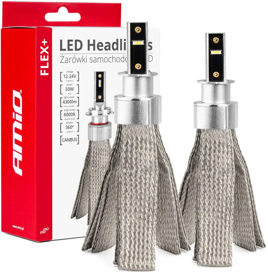 LED žibintų lemputės FLEX+ Series H3 canbus 6000K 12-24V AMIO-03656