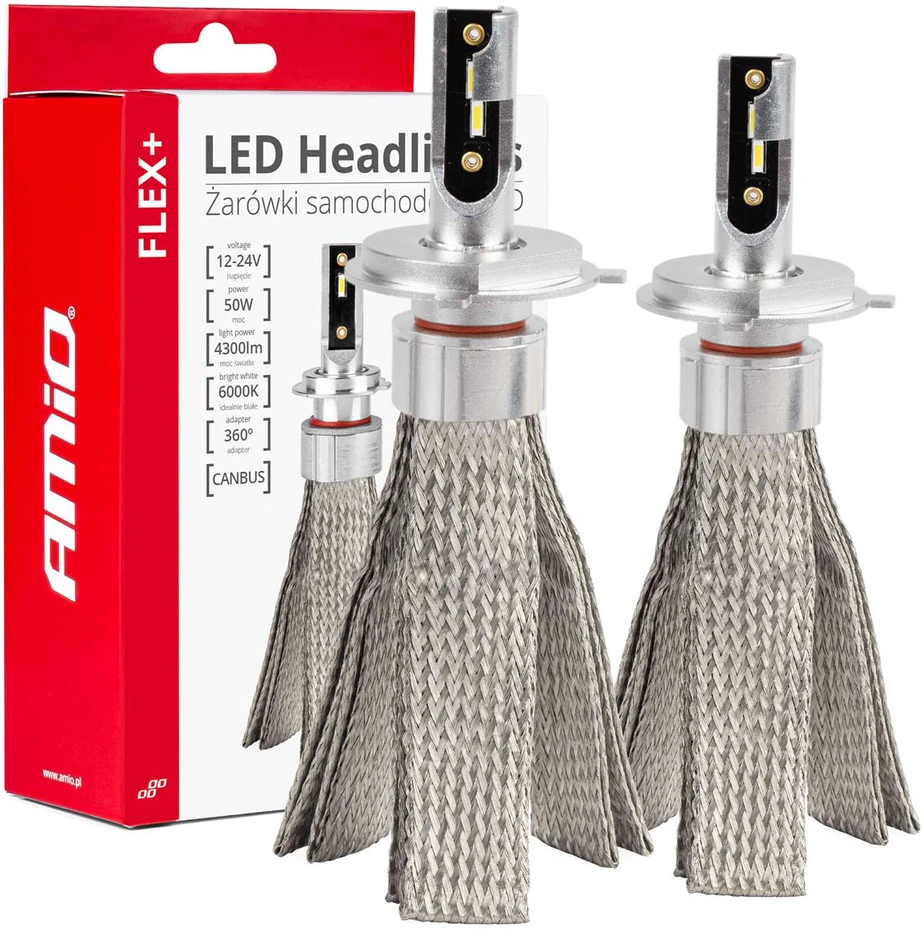 LED žibintų lemputės FLEX+ Series H4/H19 canbus 6000K 12-24V AMIO-03657