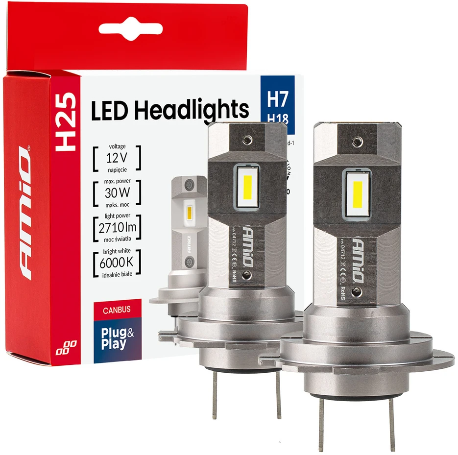 LED žibintų lemputės Series H25 CANBUS H7 H18 12V 30W, AMIO-04712