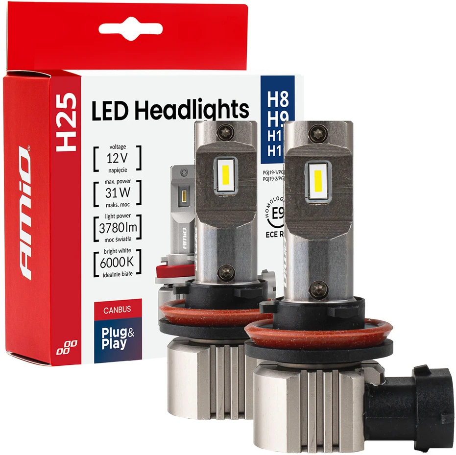 LED žibintų lemputės Series H25 CANBUS H8 H9 H11 H16 12V 31W, AMIO-04713