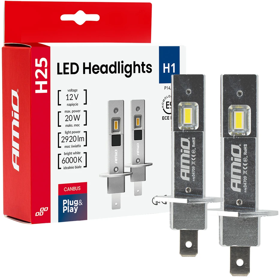 LED žibintų lemputės H25 CANBUS H1 12V 20W AMIO-04709