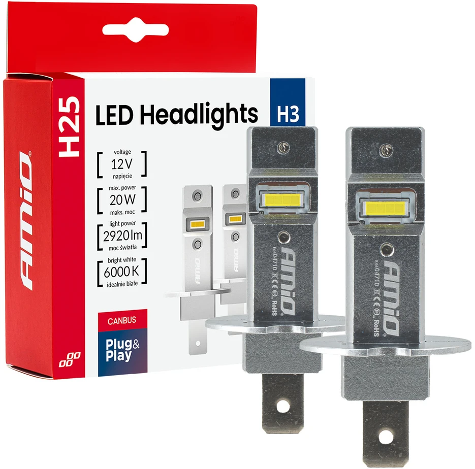 LED žibintų lemputės Series H25 CANBUS H3 12V 20W, AMIO-04710