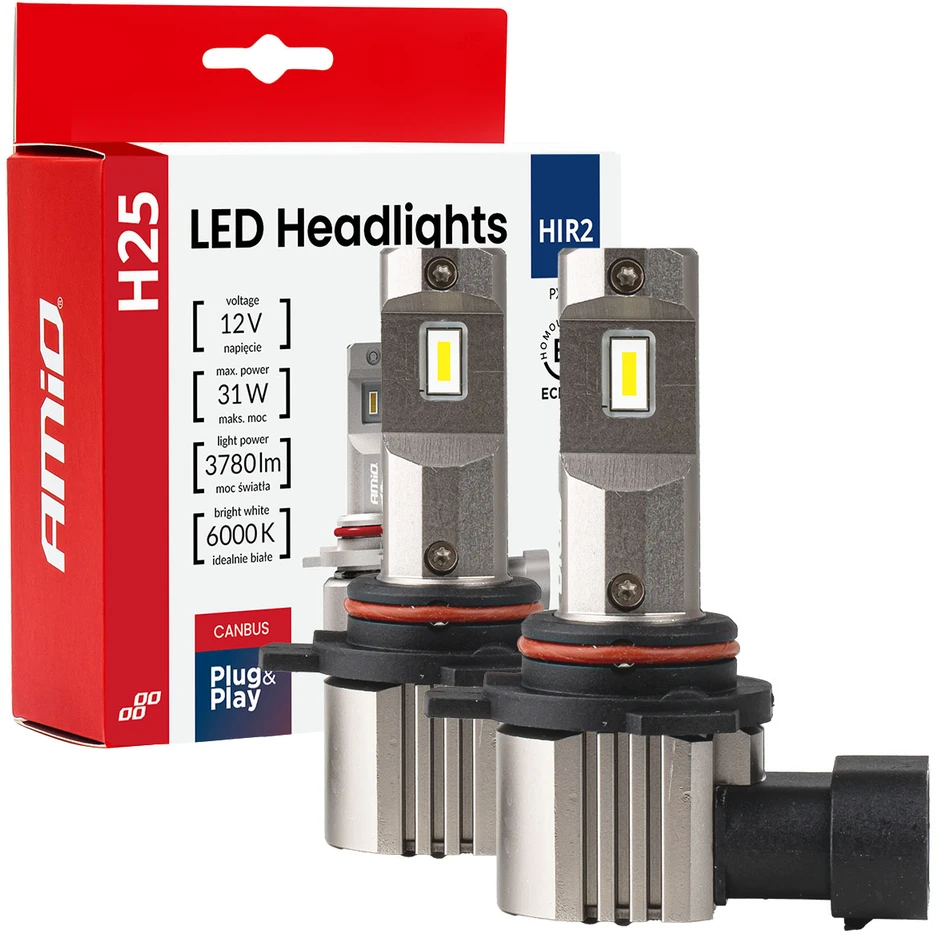 LED žibintų lemputės Series H25 CANBUS HIR2 9012 12V 31W, AMIO-04716