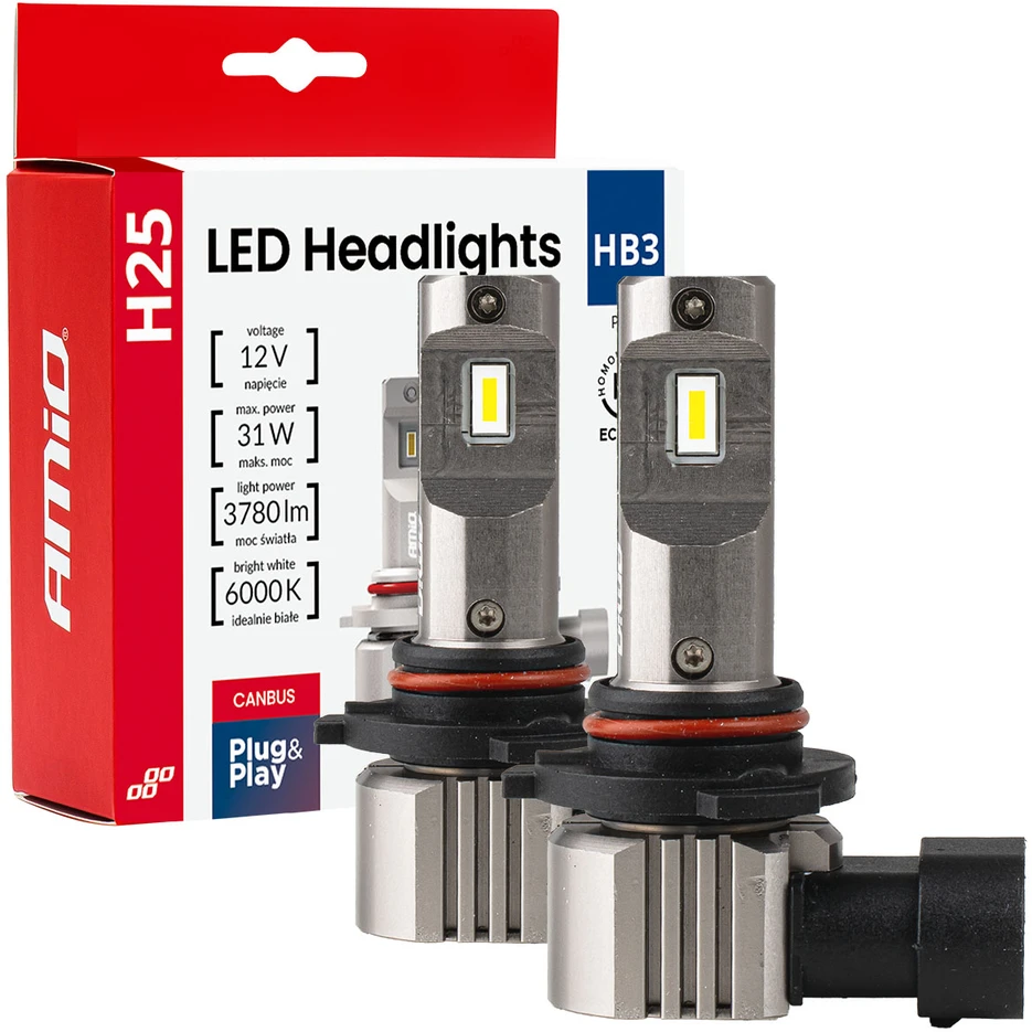 LED žibintų lemputės H25 CANBUS HB3 9005 12V 31W, AMIO-04714