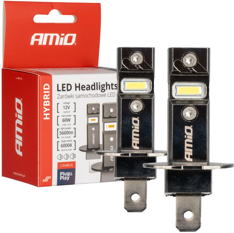 LED žibintų lemputės Hybrid series H3 6000K Canbus 60W AMIO-04113