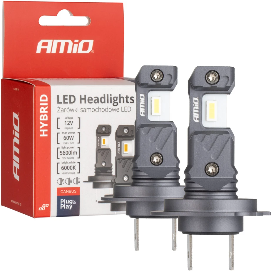 LED žibintų lemputės Hybrid series H7 H18 6000K Canbus 60W AMIO-04115