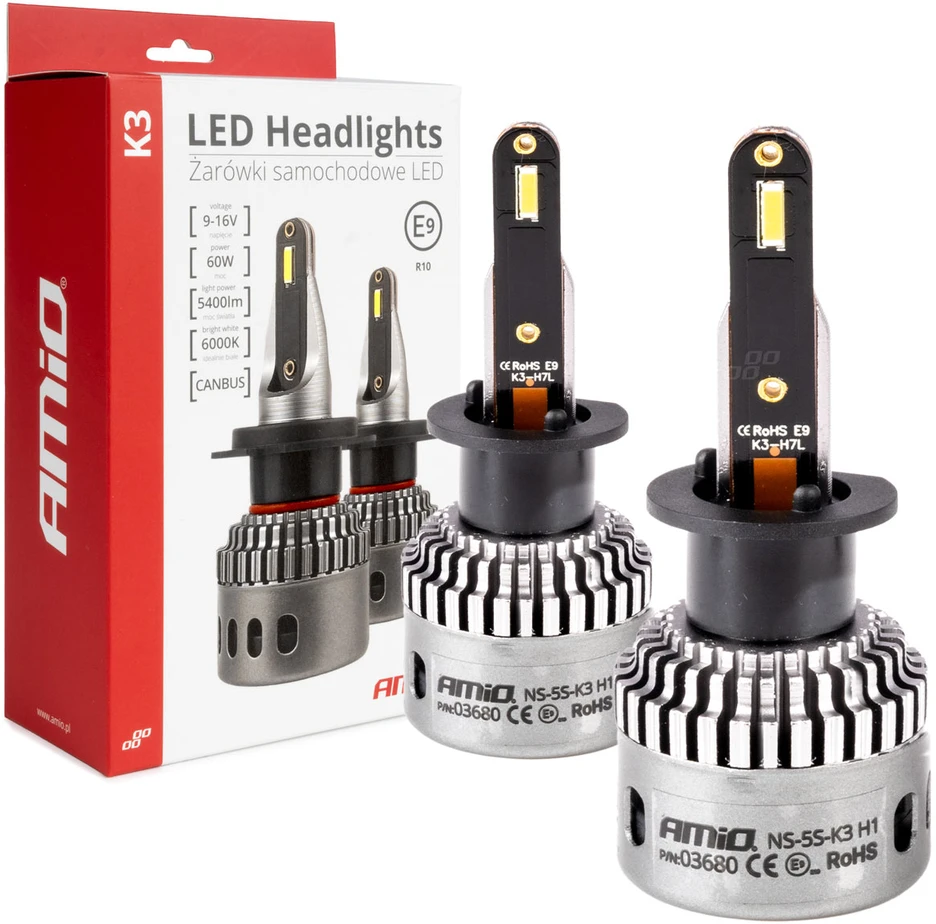 LED žibintų lemputės K3 Series H1 12V 6000K canbus AMIO-03680