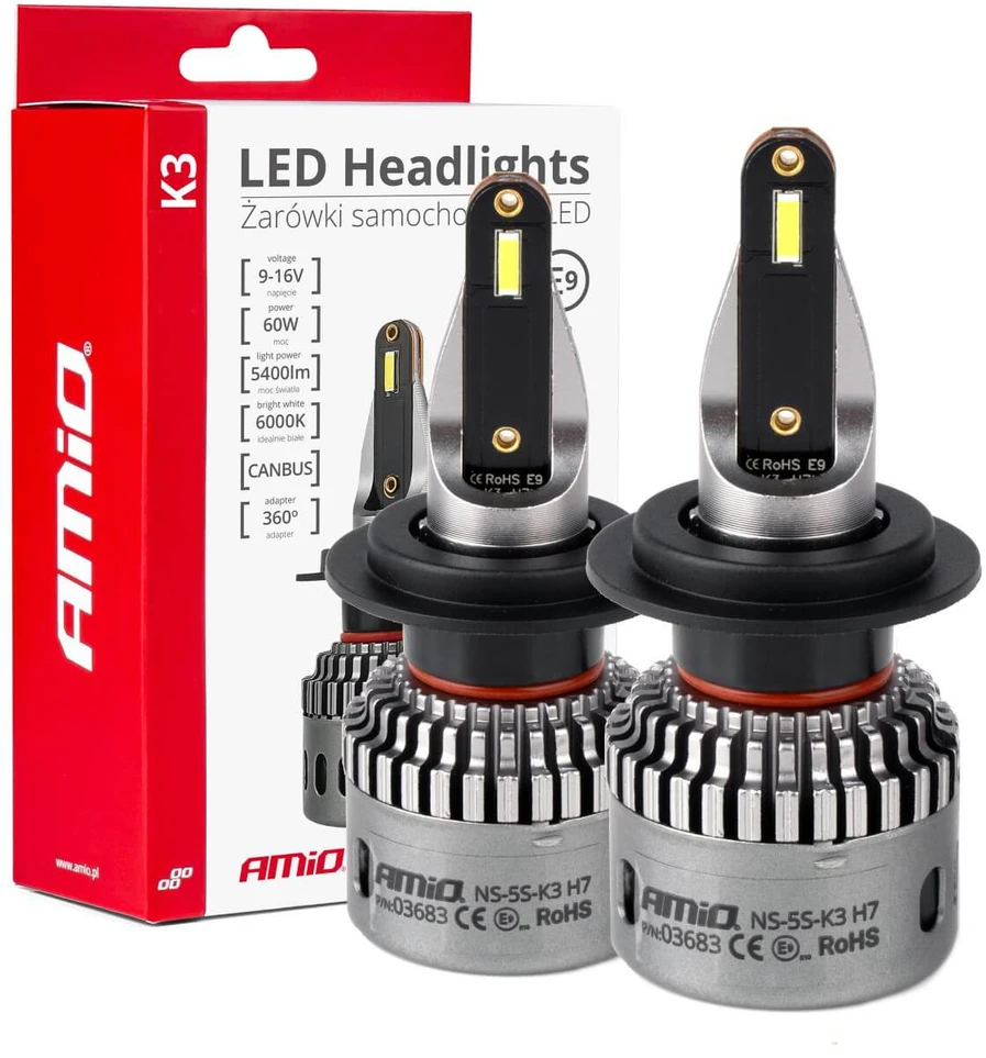 LED žibintų lemputės K3 Series H7 12V 6000K canbus AMIO-03683