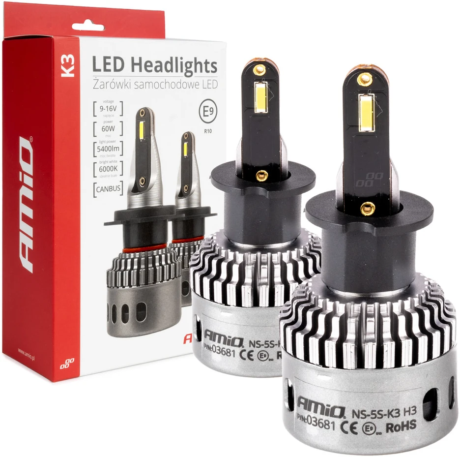 LED žibintų lemputės K3 Series H3 12V 6000K canbus AMIO-03681