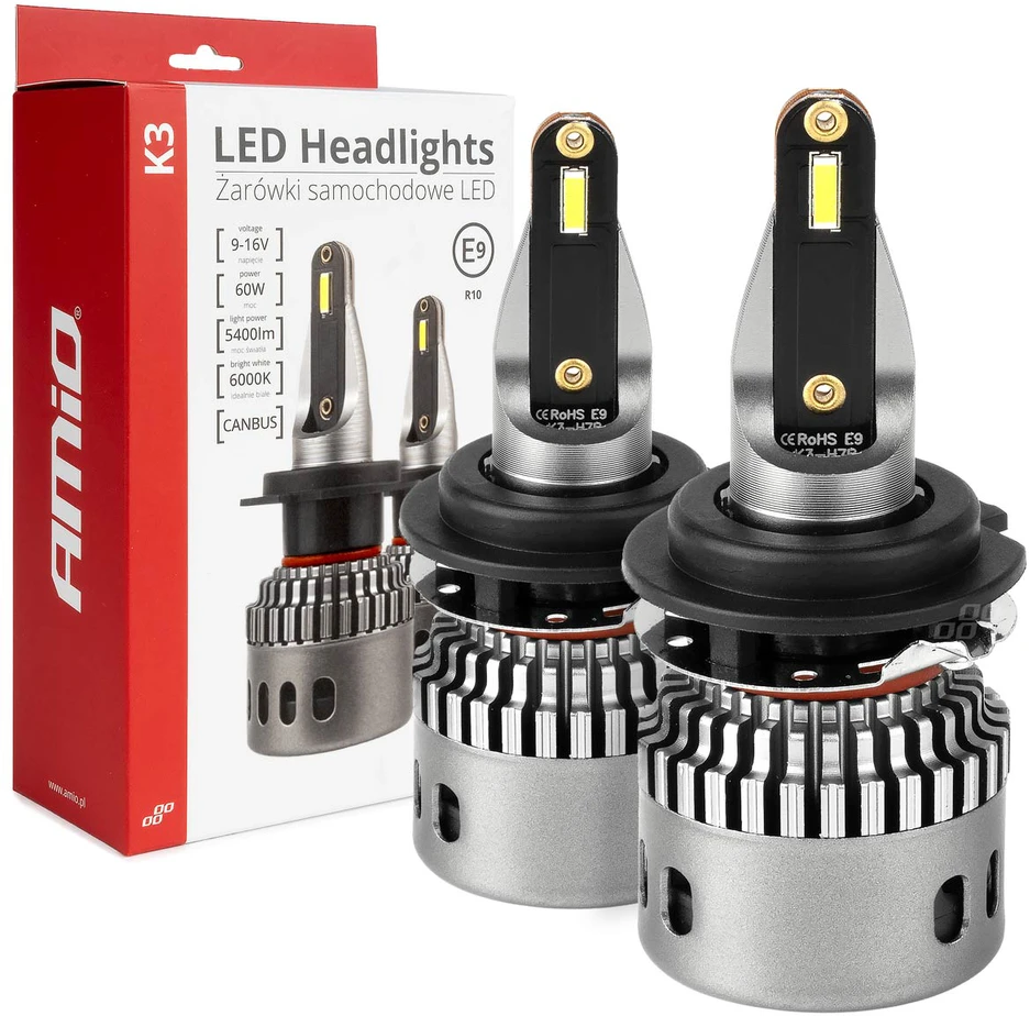 LED žibintų lemputės K3 Series H7-6 12V 6000K canbus AMIO-03685
