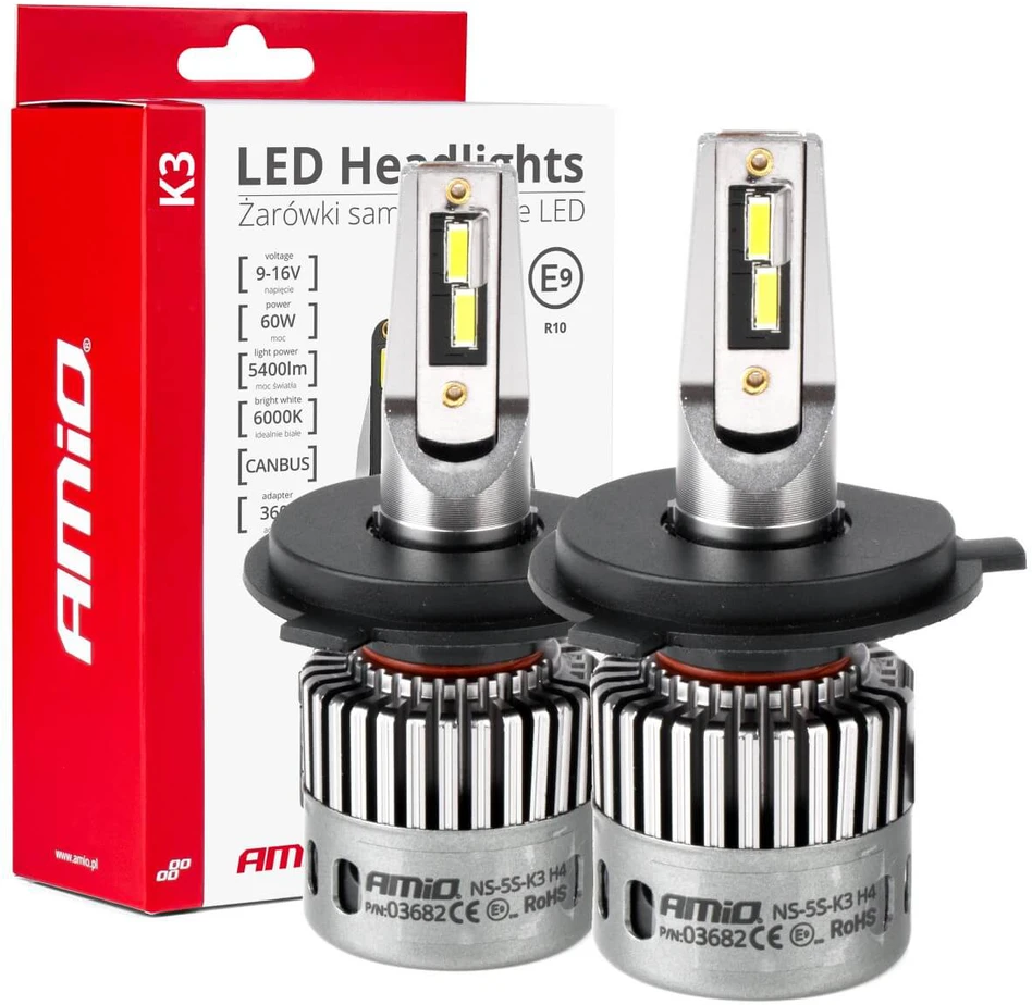 LED žibintų lemputės K3 Series H4/H19 12V 6000K canbus AMIO-03682