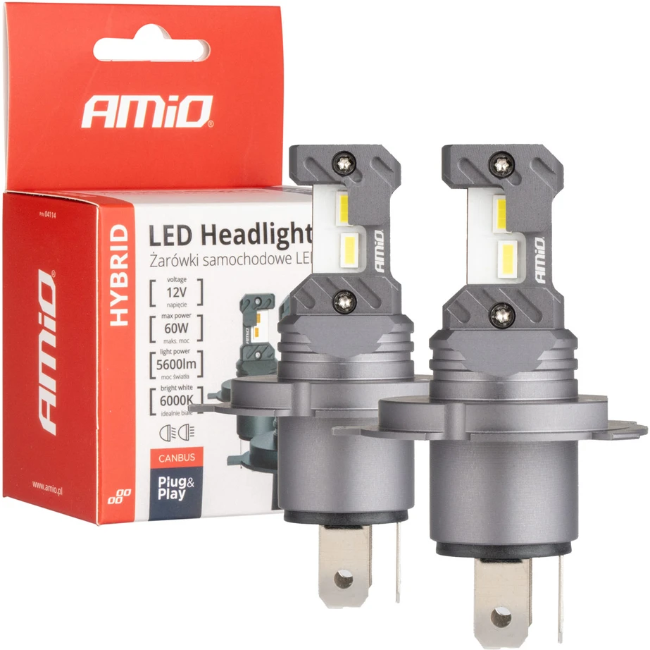LED žibintų lemputės Hybrid series H4 H19 6000K Canbus 60W AMIO-04114