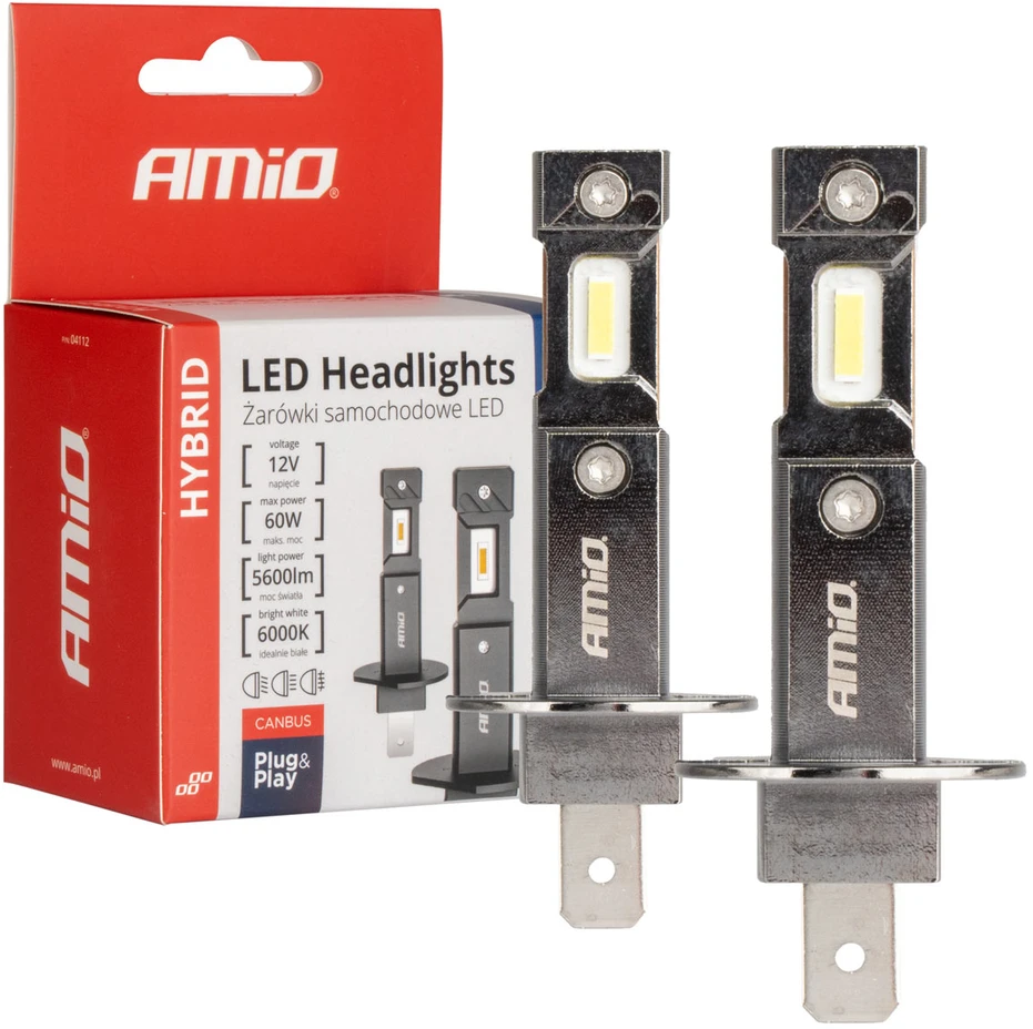 LED žibintų lemputės Hybrid H1 6000K Canbus 60W AMIO-04112