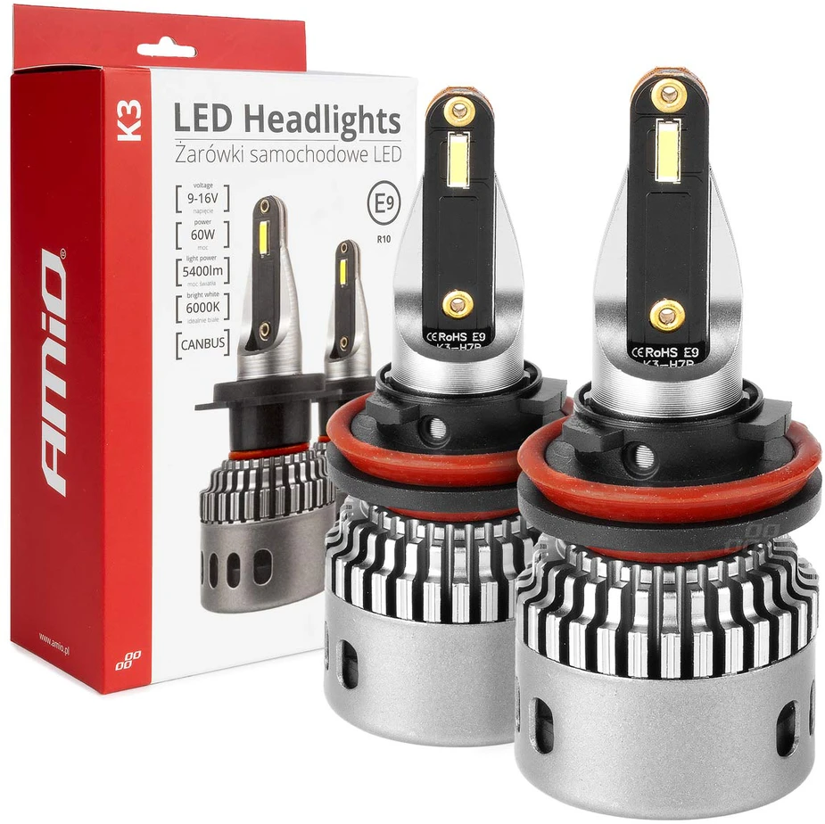 LED žibintų lemputės K3 Series H8 H9 H11 H16 12V 6000K canbus AMIO-03686