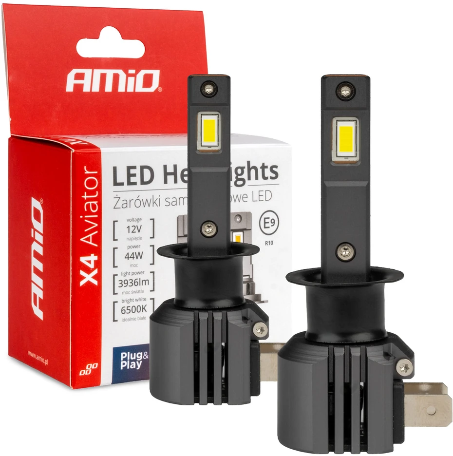 LED žibintų lemputės X4-series AVIATOR H1 6500K max 44W AMIO-03761