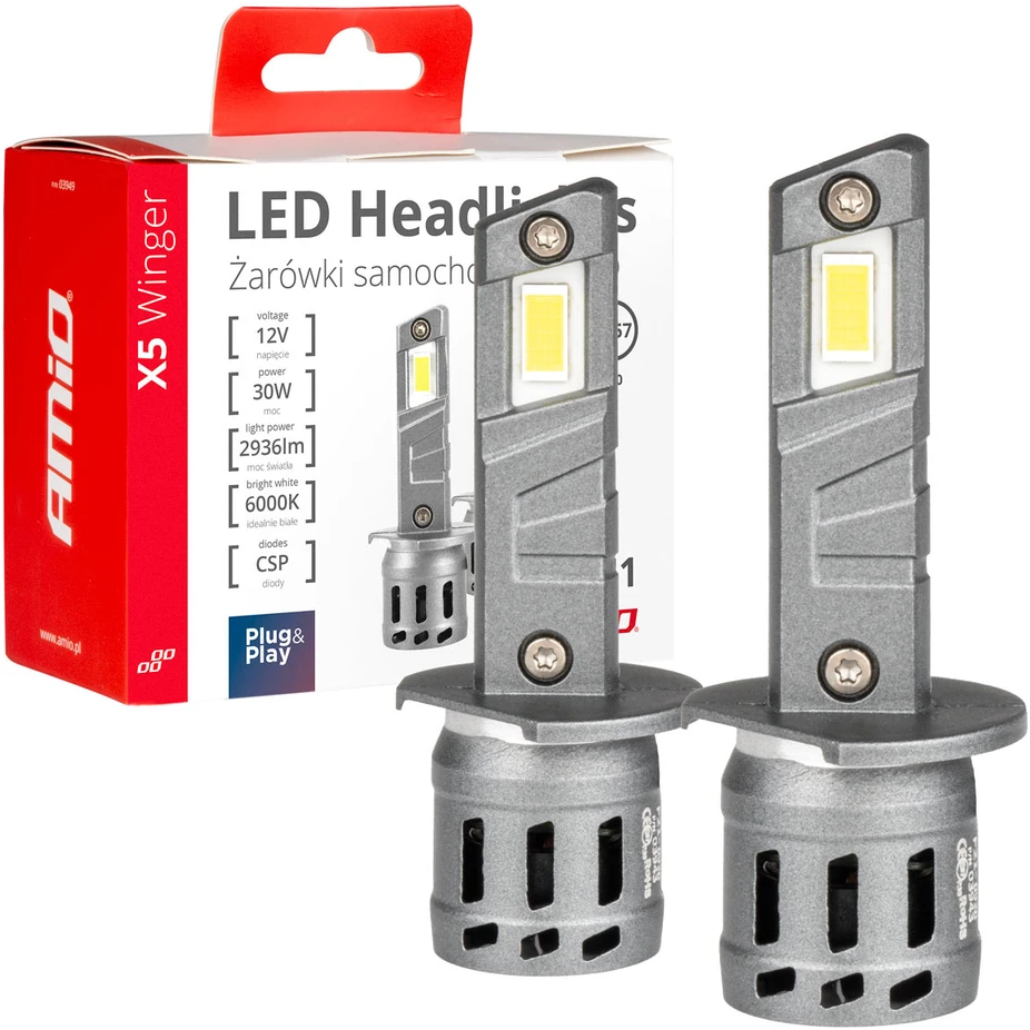 LED žibintų lemputės X5-series WINGER H1 6000K max 30W AMIO-03943