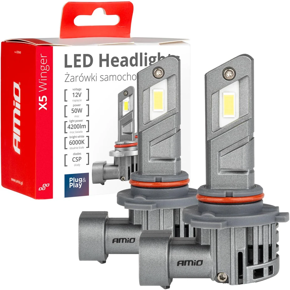 LED žibintų lemputės X5-series WINGER HB3 6000K max 50W AMIO-03948