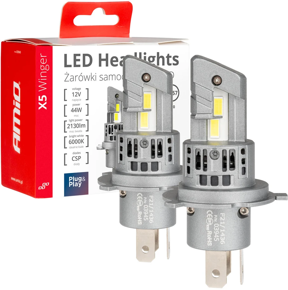 LED žibintų lemputės X5-series WINGER H4 6000K max 50W AMIO-03945