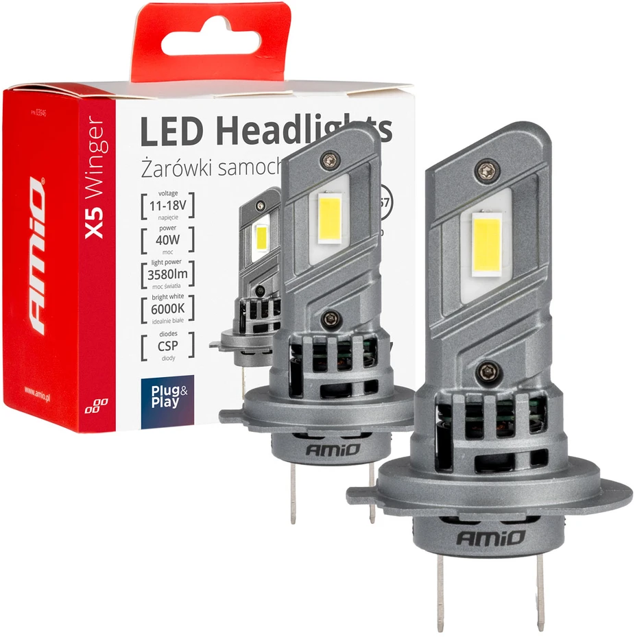 LED žibintų lemputės X5-series WINGER H7 H18 6000K max 50W AMIO-03946